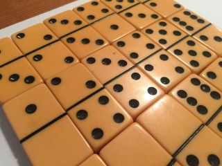 Vintage Yellow Butterscotch Bakelite Dominoes Set Of 18