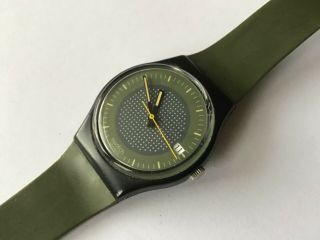 Vintage Swiss Swatch Watch Green With Dots On Face Has The Band & Runs