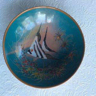 Vintage Sagitta Holland Enamel On Copper Bowl,  Topical Fish