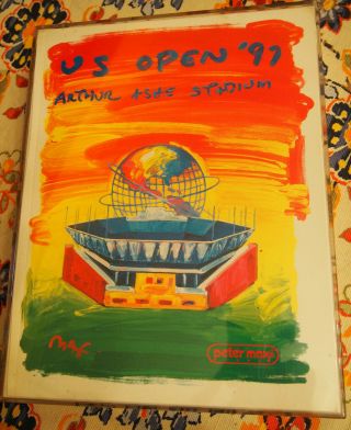 Vintage: Us Open 1997 Peter Max Arthur Ashe Stadium Art Print 8.  5 X 11 " Framed