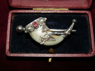 Antique Victorian Indian Raj Tiger Claw Silver & Pink Topaz Mounted Brooch Boxed