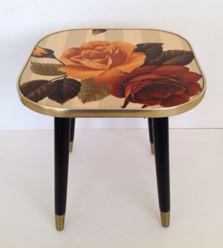 Vintage Retro Arnold Floral 50s Small Side Table Mid Century Dansette Legs - Vgc
