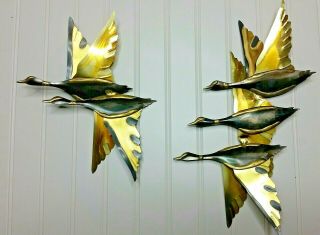 Vintage Mid Century Modern Set Of 2 Flying Geese Wall Art Brass/copper Metal
