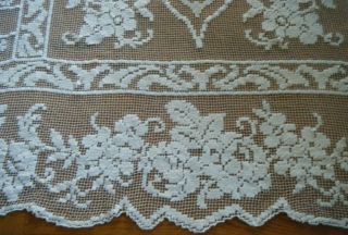 Antique Tablecloth X large darned filet net lace of white color H made 102 