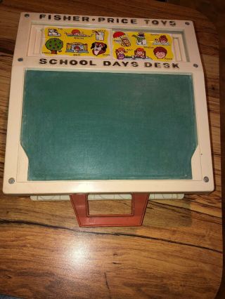 Vintage Fisher Price School Days Desk 1974 Magnetic Abc’s & 123’s & Cards Guc