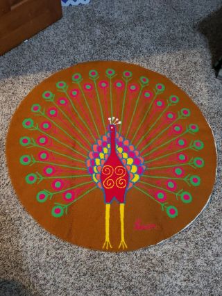 Rare Vtg Signed 1976 Luis Montiel Mali Mai Pop Art Peacock Tapestry Rug 43 "