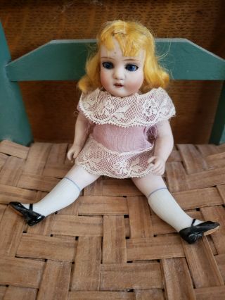 Antique Kestner 6 " All Bisque Doll,  Blue Glass Sleep Eyes