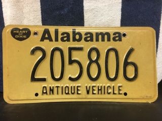 Alabama Antique Vehicle License Plate 205806