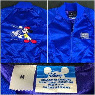 Vintage Mens M 80s Disney Channel Mickey Mouse Embroidered Satin Coat Jacket