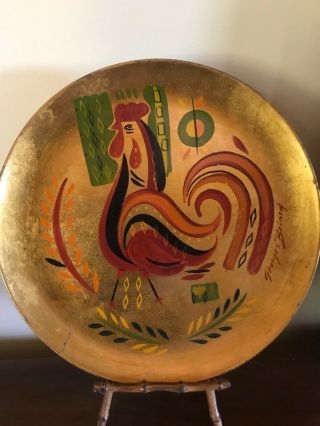 Rare Vintage Mid Century Modern Georges Briard Metal Plate Gold Rooster 11 "