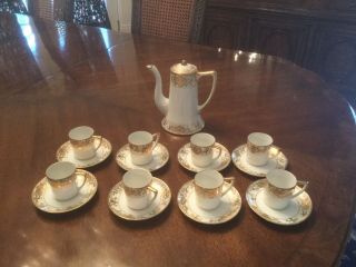 Antique Noritake Christmas Ball 175 - 8 Flat Demitasse Cups And 8 Saucers