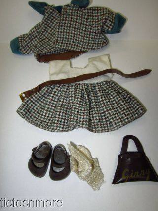 Vintage Vogue Ginny Doll Houndstooth Dress Suit Outfit Tagged,  Brown Purse Shoes