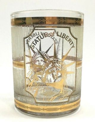 Statue Of Liberty Highball Glass 22k Gold Culver Etched Usa Mid Century