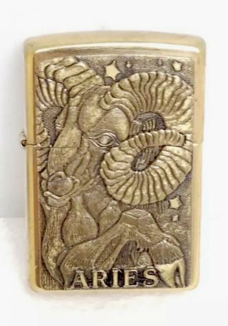 Vintage Barrett Smythe Zippo Zodiac Aries Brass Lighter