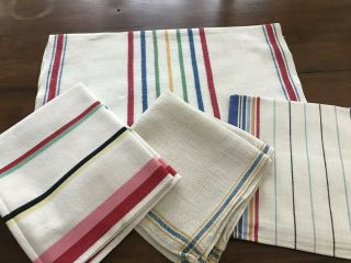 Vintage Linen Kitchen Towels Colored Stripes Set Of 4 (42)