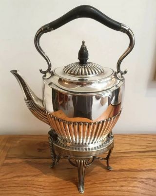 Lovely Vintage Silver Plated Spirit Kettle With Stand And Locking Pins