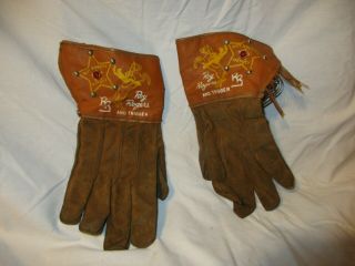 Vintage Pair Roy Rogers And Trigger Kids Leather Gloves Deputy