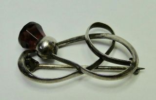 Antique Art Nouveau Silver & Amethyst Glass Scottish Thistle Brooch Signed ? 7