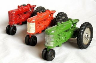 3 - Vintage Antique Die Cast Metal Toy Tractors - Hubley??