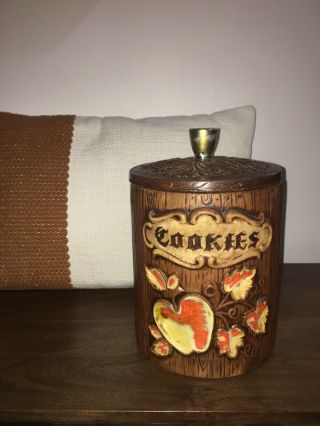Vintage Treasure Craft Cookie Jar Barrel Fall Apples Ceramic Canister 10 "