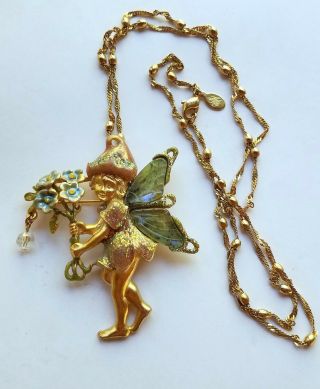 Kirks Folly Forget Me Not Flower Fairy Brooch Pin Pendant Glass Wings Vintage
