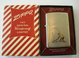 Rare Vintage Pre 1950 Zippo Lighter W/ Box Fishing Scene
