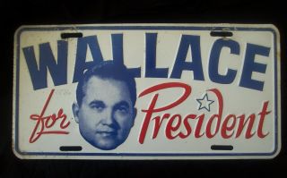 Vintage George Wallace For President Metal Political License Plate Car Tag 1968