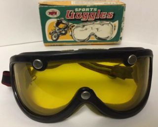 Vintage Retro Rubber Goggles Yellow Shield Lens Motorcycle Mx Ski Snow Ahrma Box