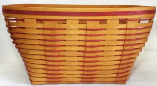 Large Vintage Longaberger Hand Woven Red Weave Laundry Basket Square Cut Handles