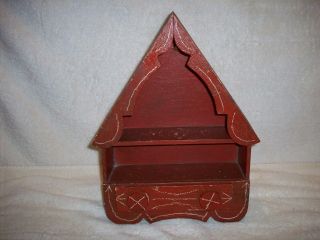 Folk Art Painted Wood Wall Cabinet Comb Candle Pipe What Not Shelf