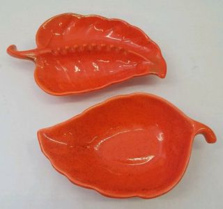 Mcm Vintage California Pottery Leaf Orange Ashtray & Candy Dish 8 " Made In Usa