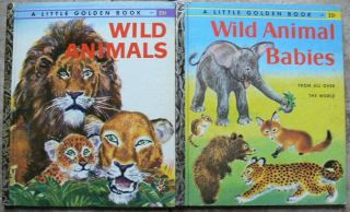 2 Vintage Little Golden Books Wild Animals,  Wild Animal Babies Great