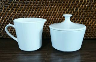 Vintage Centura By Corning Sugar Bowl W/lid & Creamer White