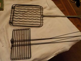Two Vintage Wire Toaster Folding Camp Fire Antique Camping Cooking Bread Toast