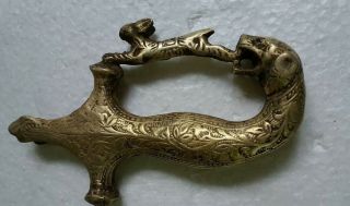 Vintage Antique Hand Forged Brass Engraved Lion Sword Hilt Handle
