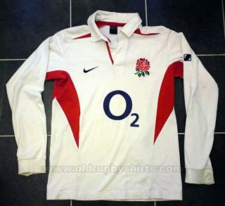 England Xl Mens Rugby Shirt Nike O2 Size 2002 - 05 Cotton Long Sleeved Vintage