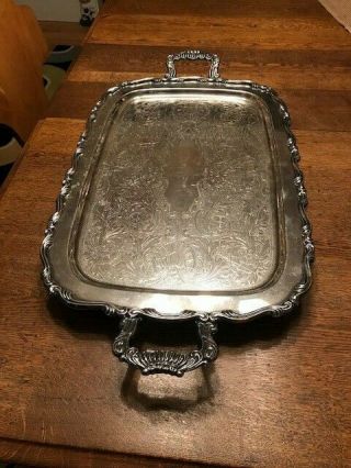 Vintage Oneida Footed Waiters Serving Tray With Handles Silver Plate 24 X 13.  5