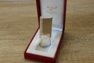 Vintage " Cartier " Silver - Plated Godron Striped Gas Lighter - (fully)