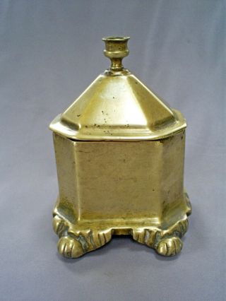 Fine Antique Georgian Solid Brass Tobacco Jar With Go To Bed Candleholder Finial