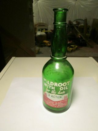 Vintage Wildroot Hair Tonic Green Glass Bottle Buffalo,  York