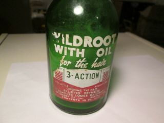 Vintage Wildroot Hair Tonic Green Glass Bottle Buffalo,  York 3