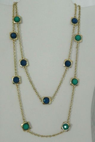 Vintage Amrita Singh Red And Green Gold Tone 42 " Necklace