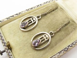 Vintage Sterling Silver 925 & Amethyst Rennie Mackintosh Design Earrings