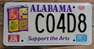 Alabama 2007 Support The Arts Metal License Plate C04d8 - Embossed