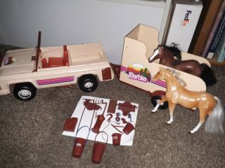 Mattel Barbie Travelin Horse Trailer And Jeep Car Truck Western 1973 Vintage 70s