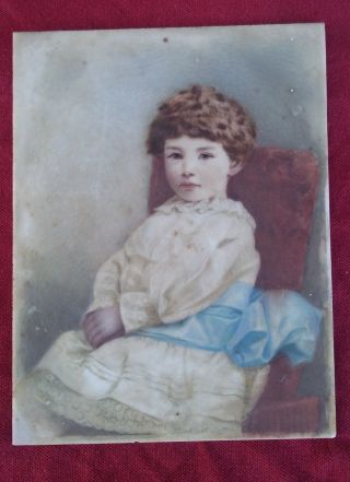 Antique Vintage Miniature Portrait Painting Young Girl Boy Child Milk Glass