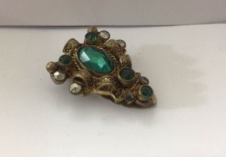 Vintage Art Deco Emerald Paste Gold Gilt Jewellery Brooch Scarf Clip
