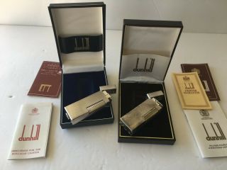 2 Vintage Dunhill Rollagas Lighters With Boxes & Paperwork Gold