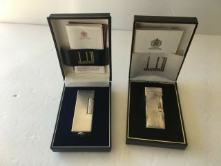 2 Vintage Dunhill Rollagas lighters with boxes & paperwork gold 2