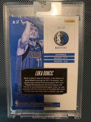 Luka Doncic Rookie Absolute Memorabilia 2018 - 2019 RC SP 2